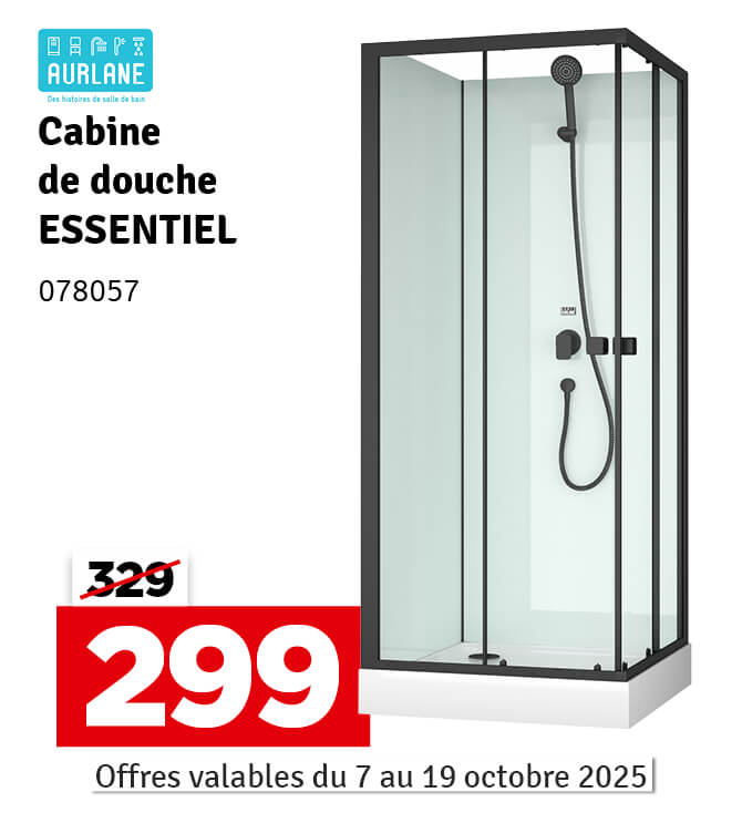 Cabine de douche Essentiel carrée 80 x 80 x 200 cm AURLANE